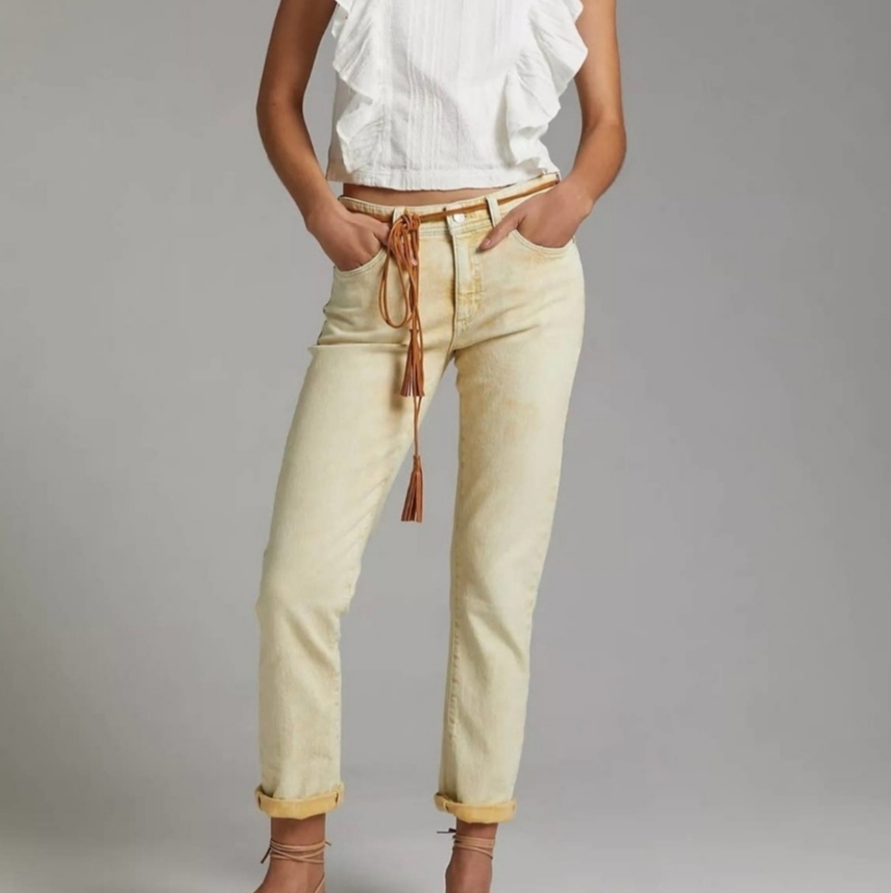 PILCRO ANTHROPOLOGIE Women's The Slim Boyfriend Jeans Yellow Acid Wash 30